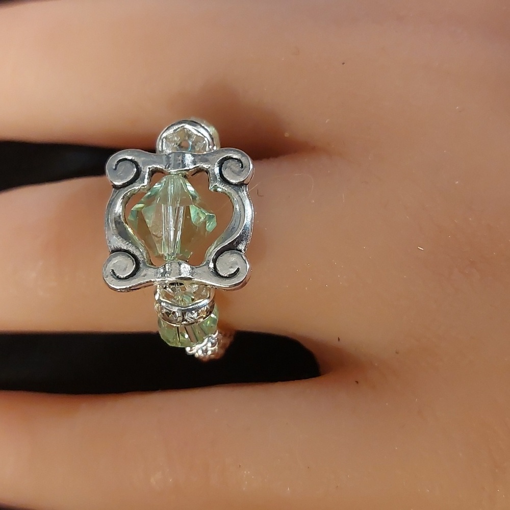 Handmade Silver & Light Green Crystal Ring READ BELOW FOR CUSTOM SIZING 👇 - Picture 6 of 6